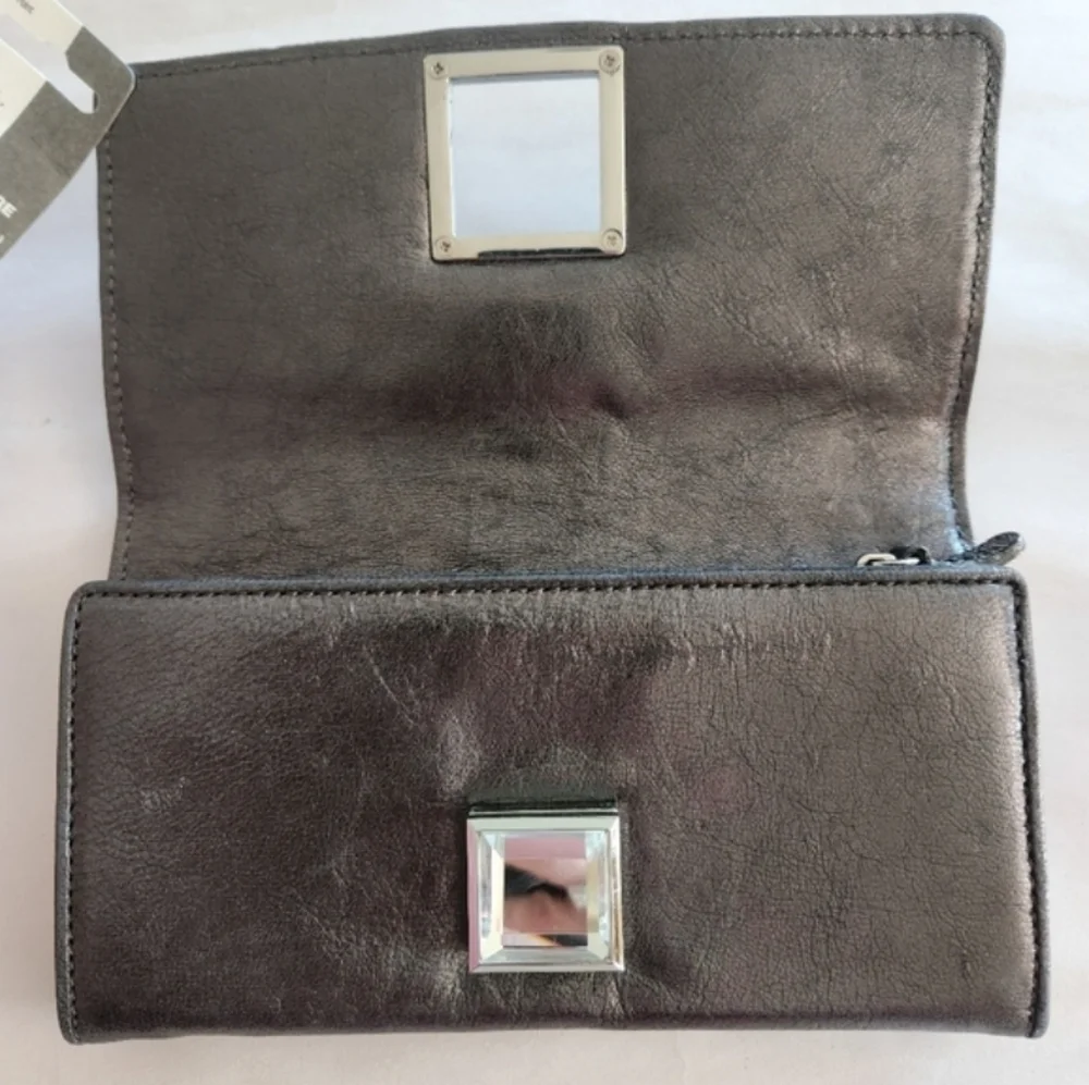 Michael Kors Metallic Ruched Leather Clutch Wallet w/ Jewel Clasp